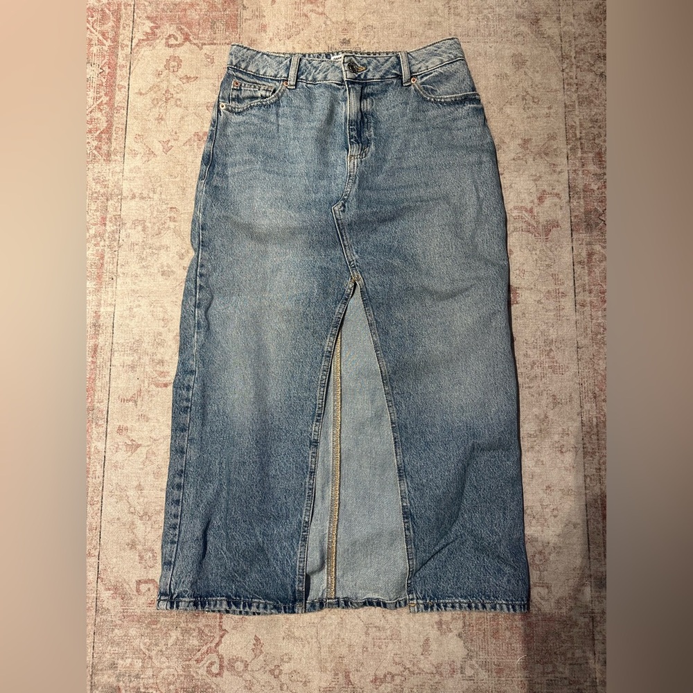 Denim Midi Skirt with Front Slit from Garage